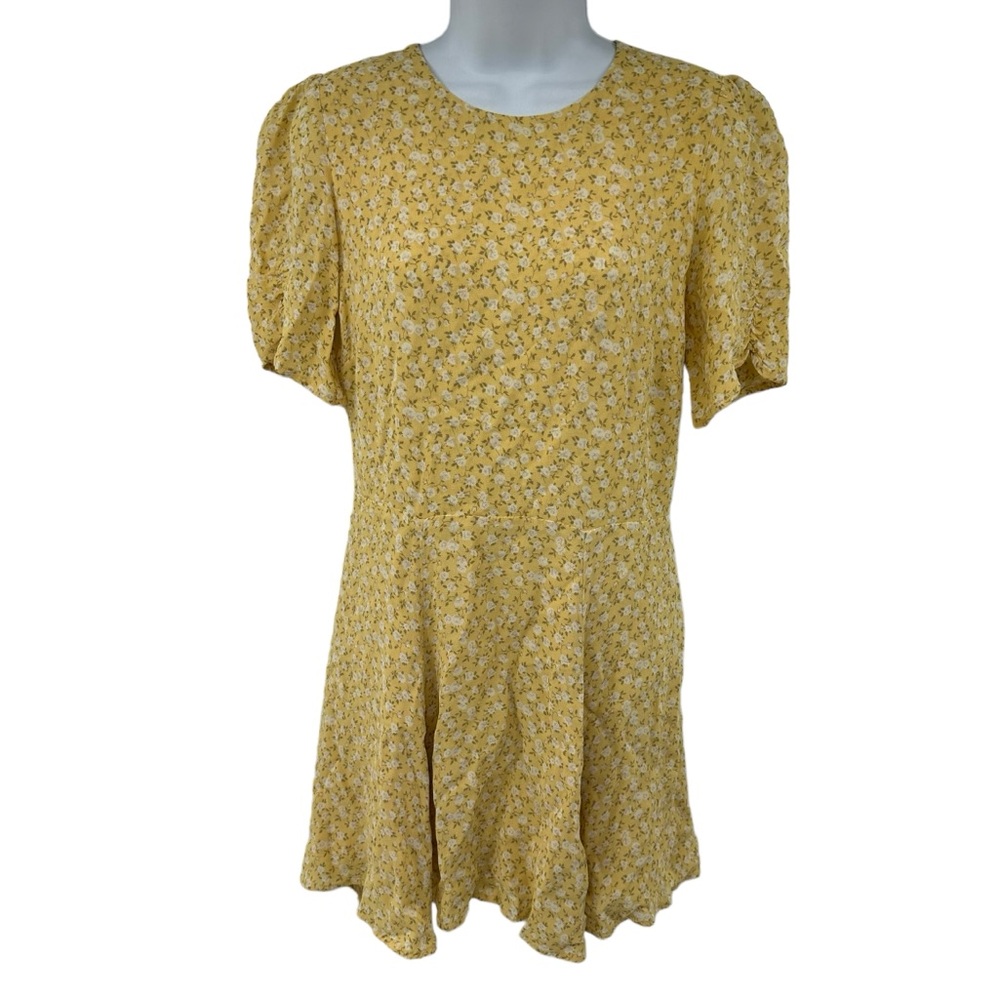 Reformation Lily Grace Yellow Floral Dress 12 runs small